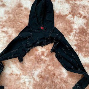 Black Jean Long Sleeve Crop